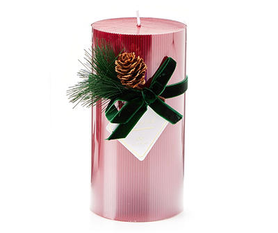 Festive Gathering Red Pillar Candle with Green Bow, (6")