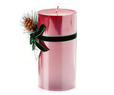 Festive Gathering Red Pillar Candle with Green Bow, (6")