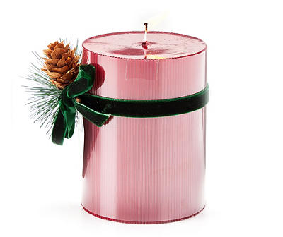 Festive Gathering Red Pillar Candle with Green Bow, (4")