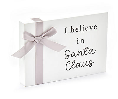 Frosted Forest "Believe in Santa" Ribbon Bow Tabletop Decor