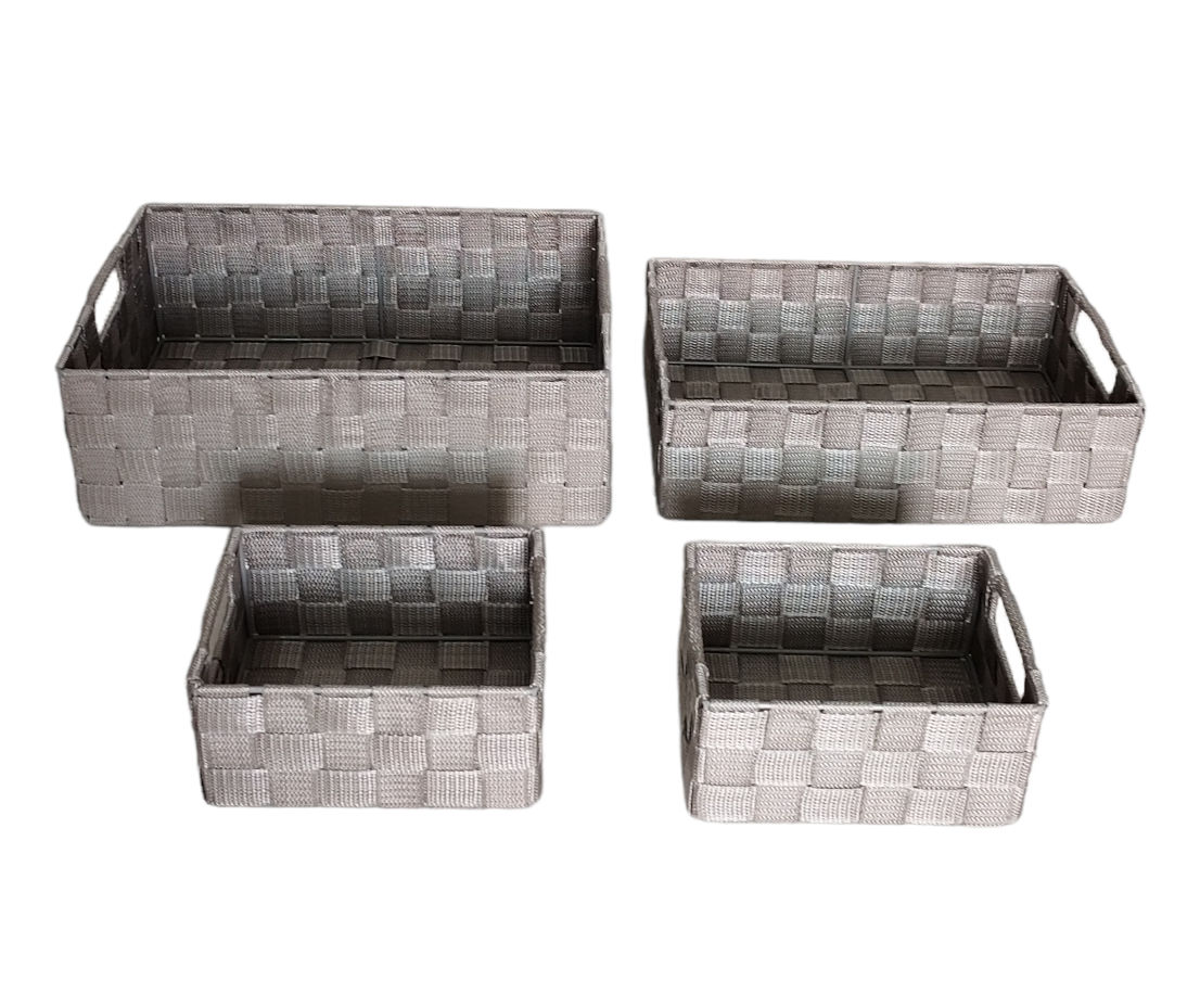 Taupe 4-Piece Woven Strap Storage Bin Set