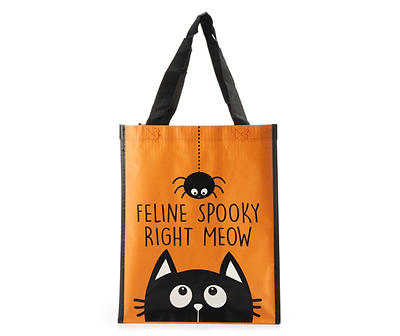 "Feline Spooky" Orange & Black Small Reusable Tote