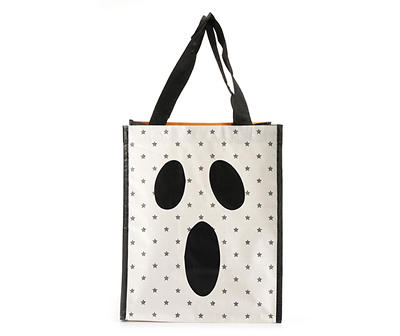 "Trick Treat" White Polka Dot Ghost Small Reusable Tote