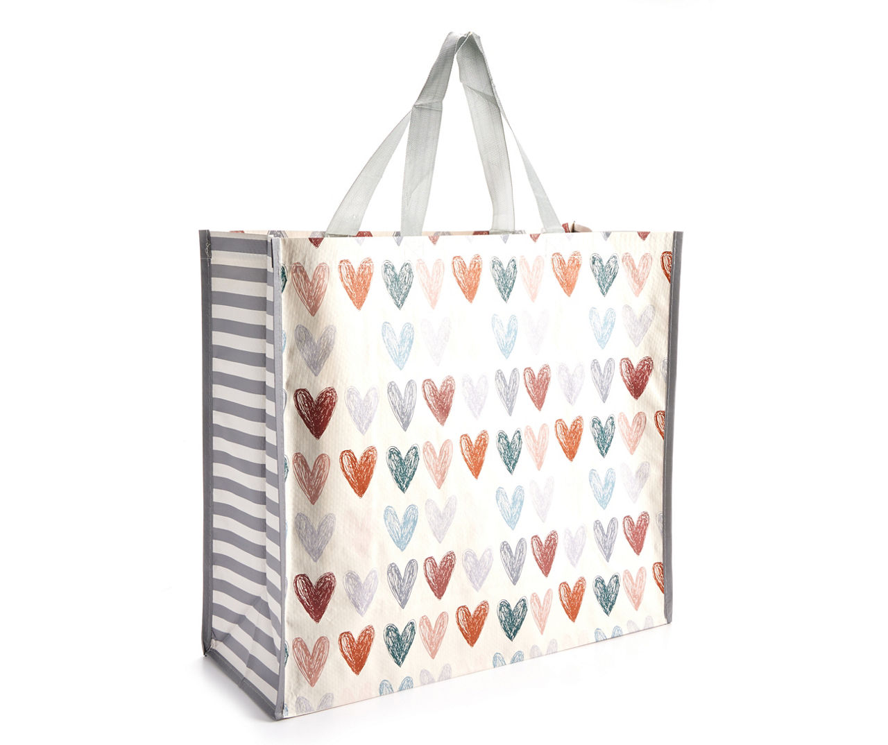 Cream & Multi-Color Hearts Large Reusable Tote