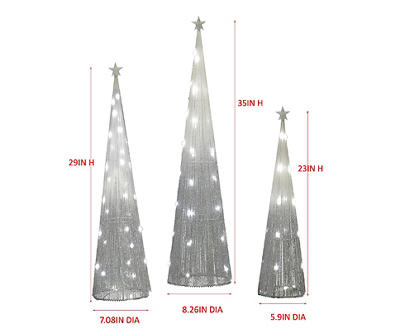 Silver Ombre Cone Tree 3-Piece LED Decor Set