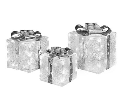 Silver Gift Boxes 3-Piece LED Decor Set
