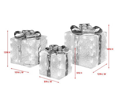 Silver Gift Boxes 3-Piece LED Decor Set