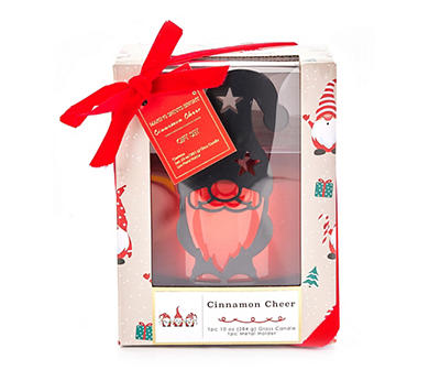 Cinnamon Cheer Glass Candle & Gnome Metal Holder Gift Set, 10 Oz.