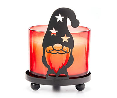 Cinnamon Cheer Glass Candle & Gnome Metal Holder Gift Set, 10 Oz.