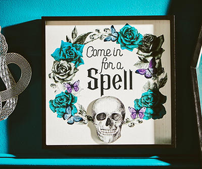 Dark Enchantment "Come In For A Spell" Skull & Floral Framed Wall Decor