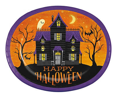 "Happy Halloween" Haunted House Paper Platter Plates, 8-Count