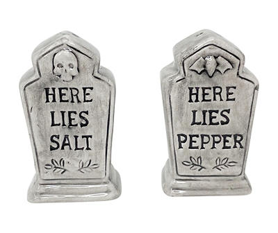 "Here Lies" Skull Tombstone Salt & Pepper Shakers