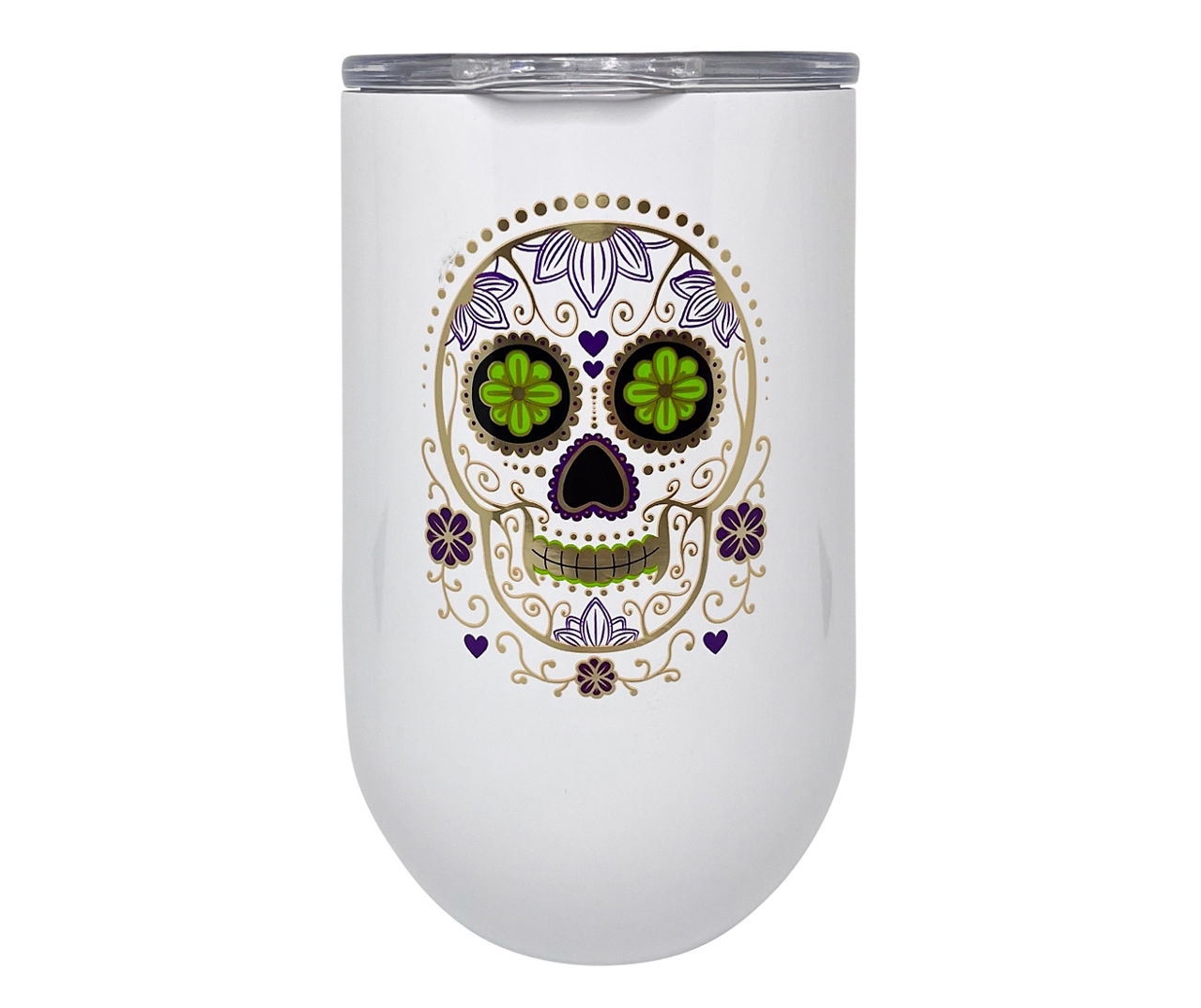 White Sugar Skull Stainless Steel Goblet, 16 Oz.