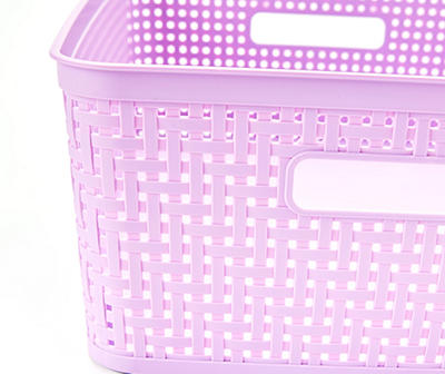 Bright Lilac Open-Weave Short Storage Basket