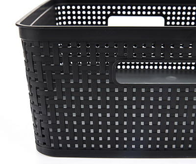 Black Open-Weave Short Storage Basket