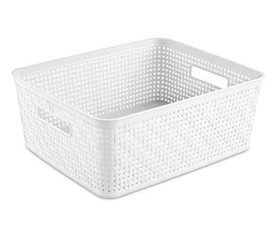 White Open-Weave Short Storage Basket