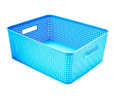 Blue Open-Weave Short Storage Basket