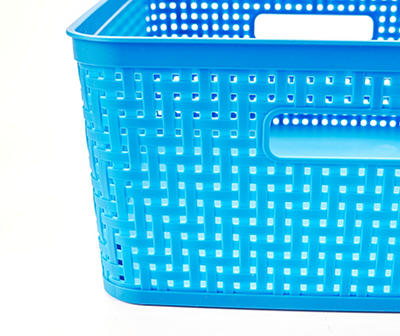 Blue Open-Weave Short Storage Basket