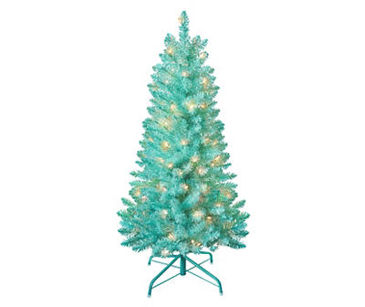 4' Turquoise Pre-Lit Tinsel Tree with Clear Lights