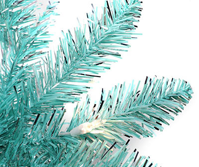 4' Turquoise Pre-Lit Tinsel Tree with Clear Lights