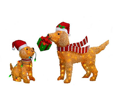 Santa Pups 2-Piece Light-Up Decor Set
