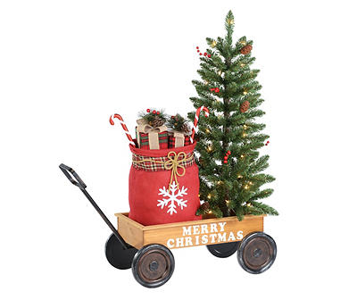"Merry Christmas" Light-Up Tree & Gift Bag in Wagon