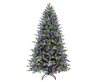 7.5' Flocked Pre-Lit LED Artificial Christmas Tree with Dual Lights