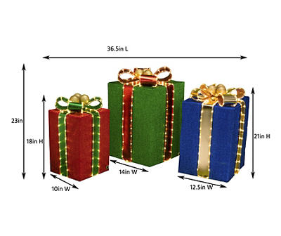 Red, Green & Blue Gift Box 3-Piece LED Decor Set