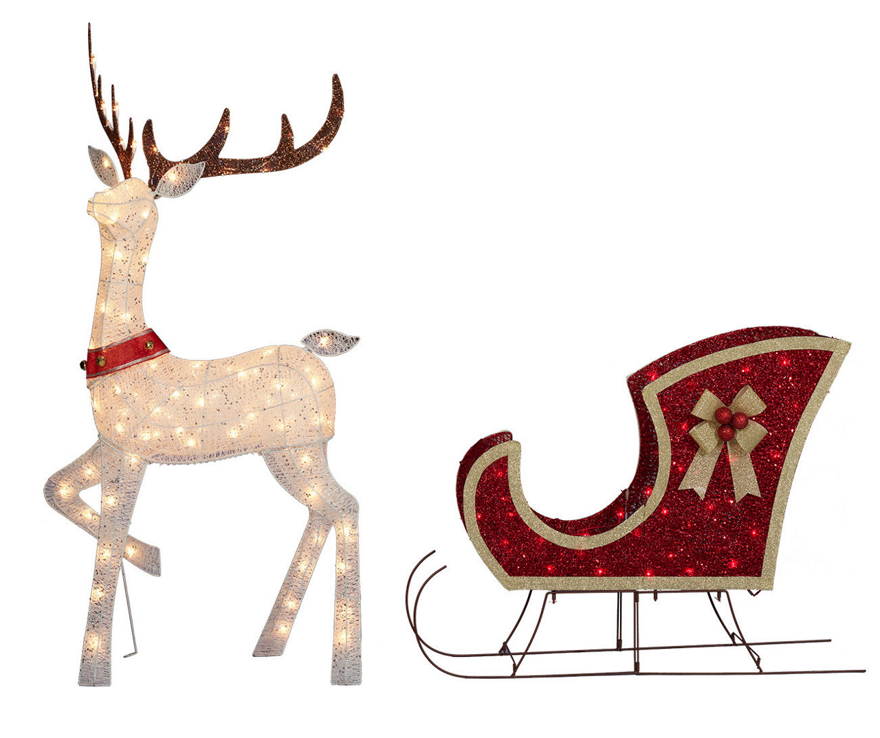 Winter Wonder Lane White Buck & Sleigh 2Piece LightUp Decor Set Big
