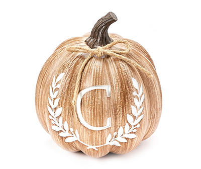 "C" Monogram Wood-Look Resin Pumpkin