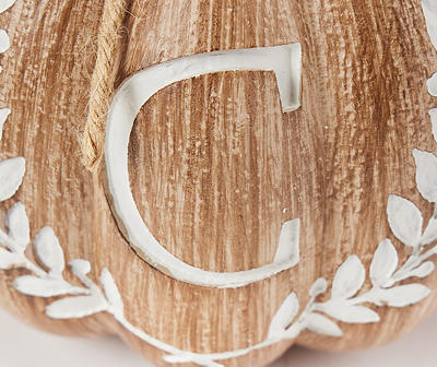 "C" Monogram Wood-Look Resin Pumpkin