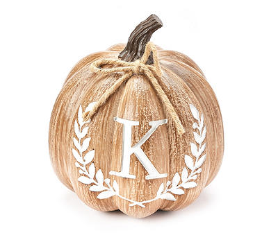 "K" Monogram Wood-Look Resin Pumpkin