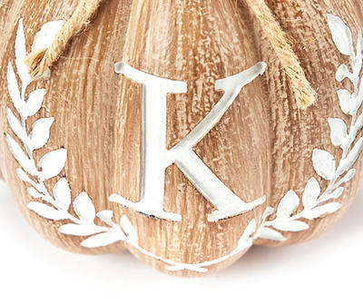 "K" Monogram Wood-Look Resin Pumpkin