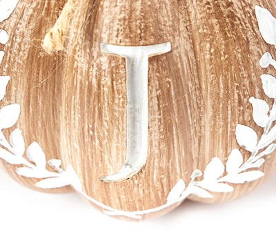 "J" Monogram Wood-Look Resin Pumpkin