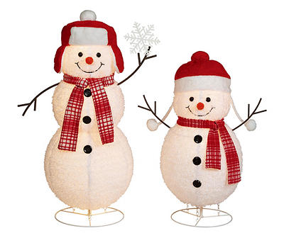 Pop-Up Snowman with Snowflake 2-Piece Light-Up Decor Set