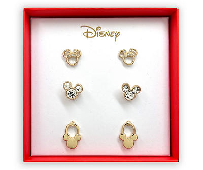 Crystal & Goldtone Mickey Mouse 3-Pair Stud Earrings Set