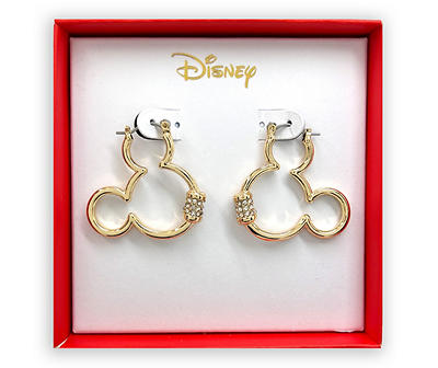 Crystal & Goldtone Mickey Mouse Head Hoop Earrings