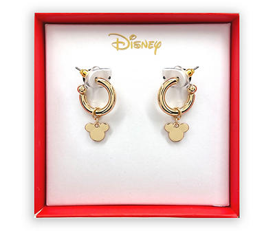 Goldtone Mickey Mouse Charm Huggie Earrings
