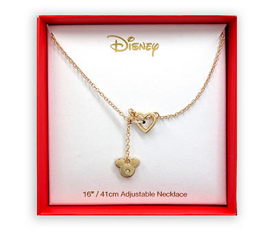 Crystal & Goldtone Mickey & Heart Lariat Pendant Necklace