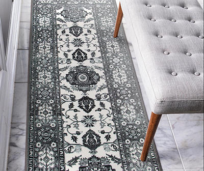 My Magic Carpet Ramage Dark Gray Ornamental Washable Runner Rug, (2.5' x 7')