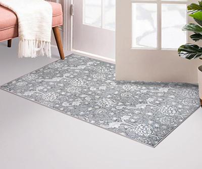 My Magic Carpet Kalini Gray Floral Washable Area Rug, (3' x 5')