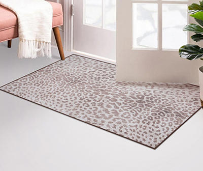 My Magic Carpet Miya Brown & White Leopard Print Washable Area Rug, (3 ...