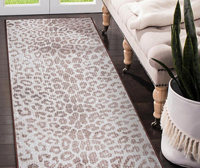 My Magic Carpet Miya Brown & White Leopard Print Washable Runner Rug, (2.5' x 7')