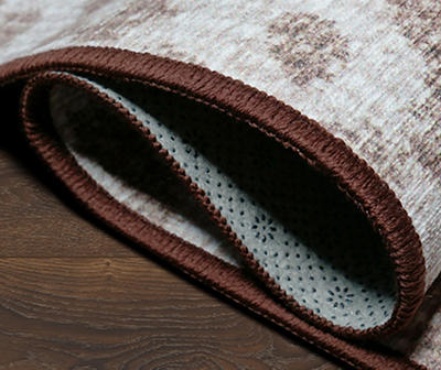 My Magic Carpet Miya Brown & White Leopard Print Washable Runner Rug, (2.5' x 7')