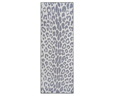 My Magic Carpet Miya Gray & White Leopard Print Washable Runner Rug, (2.5' x 7')