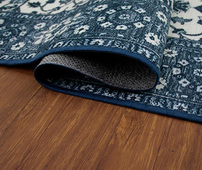 My Magic Carpet Ramage Blue Ornamental Washable Area Rug, (5' x 7')