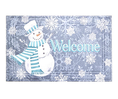 Frosted Forest "Welcome" Blue Snowman Rubber Doormat