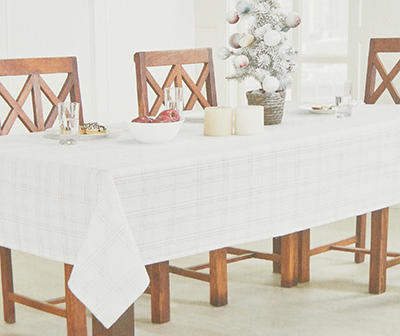 Frosted Forest White Plaid Lurex Metallic Fabric Tablecloth, (60" x 84")