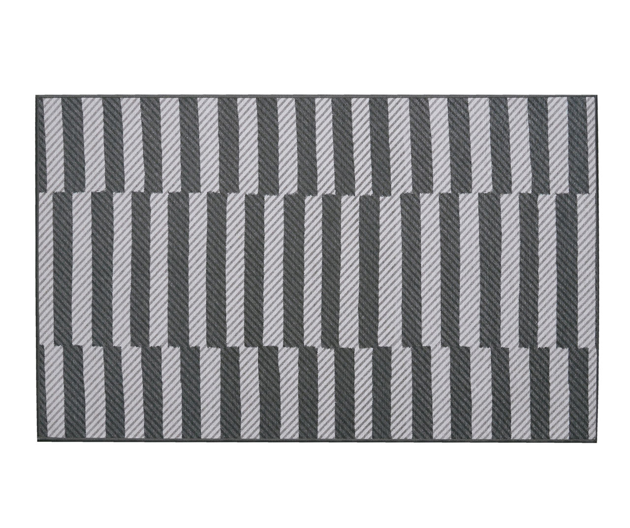 My Magic Carpet Tratti Black & Cream Offset Stripe Washable Area Rug, (5' x 7')