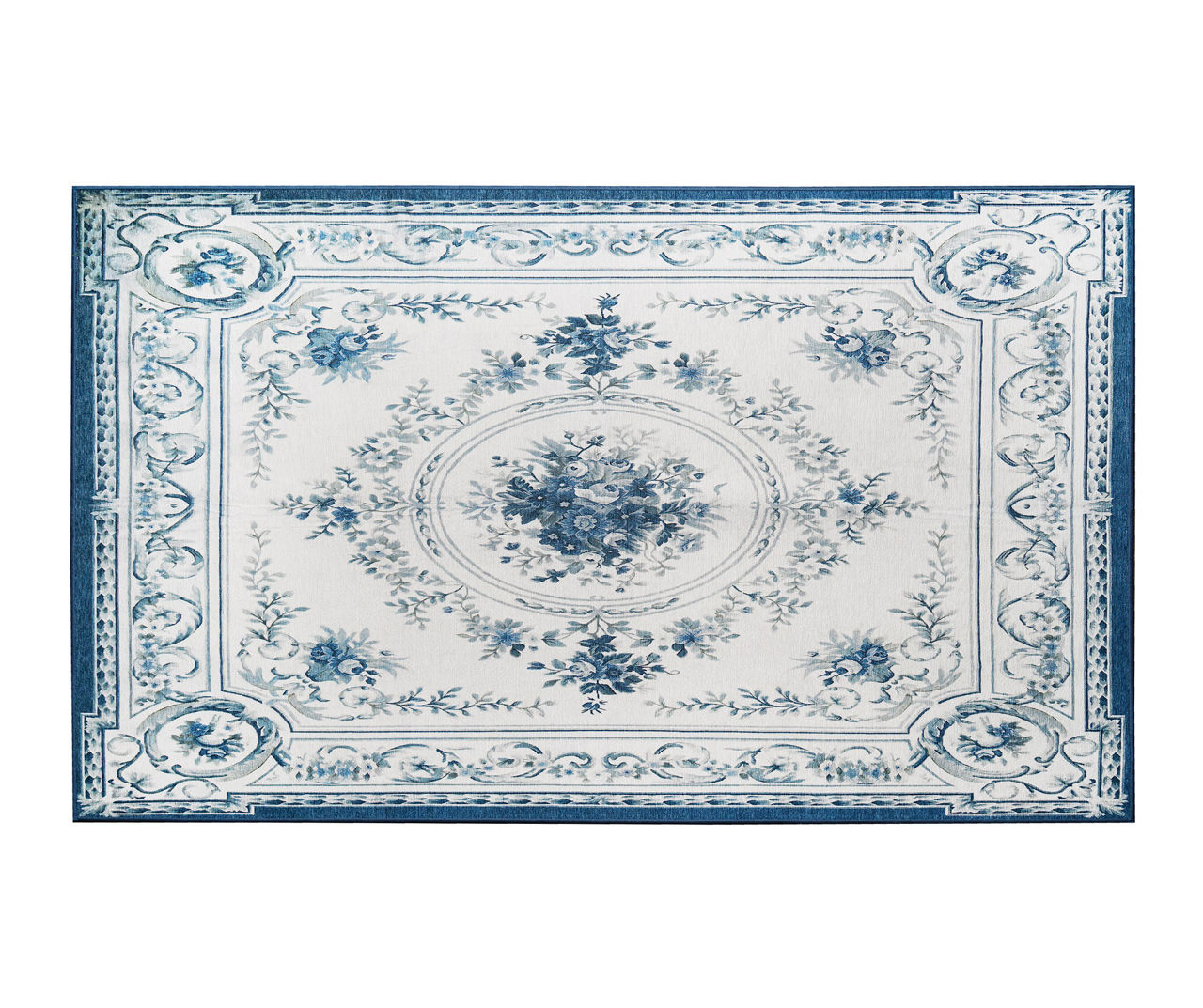 My Magic Carpet Aubusson Blue & White Ornamental Washable Area Rug, (3 ...